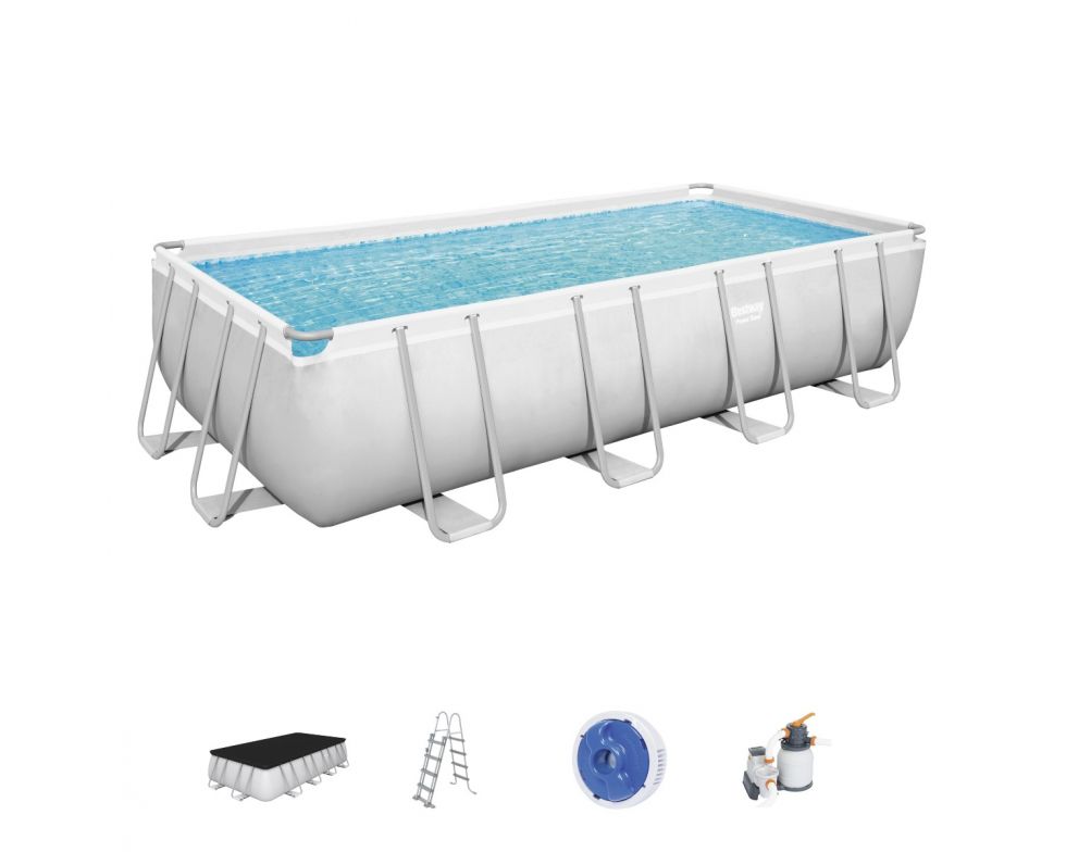 Set piscina fuori terra rettangolare Power Steel  da 549x274x122 cm con filtro a sabbia grigio chiaro