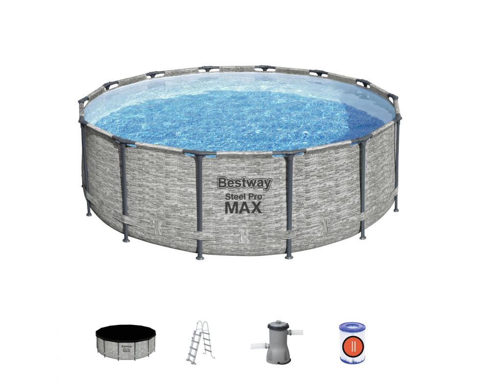 Set piscina fuori terra rotonda Steel Pro MAX  da 427x122 cm effetto pietra