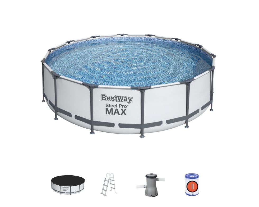 Set piscina fuori terra rotonda Steel Pro MAX  da 427x107 cm grigio chiaro