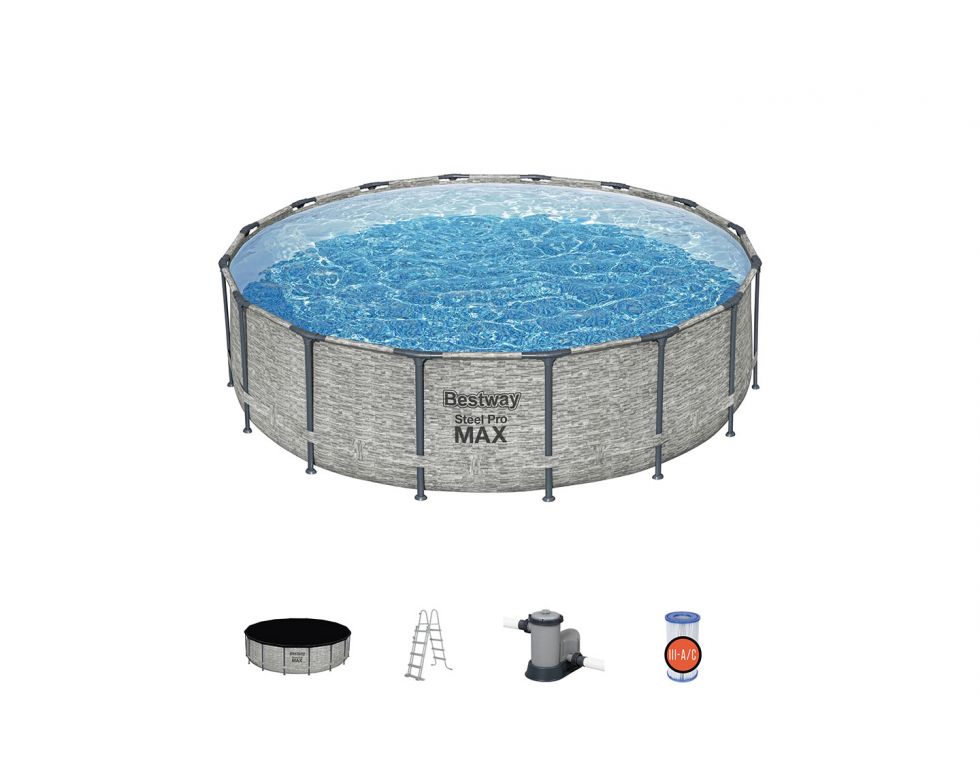 Set piscina fuori terra rotonda da 488x122 cm Steel Pro MAX effetto pietra