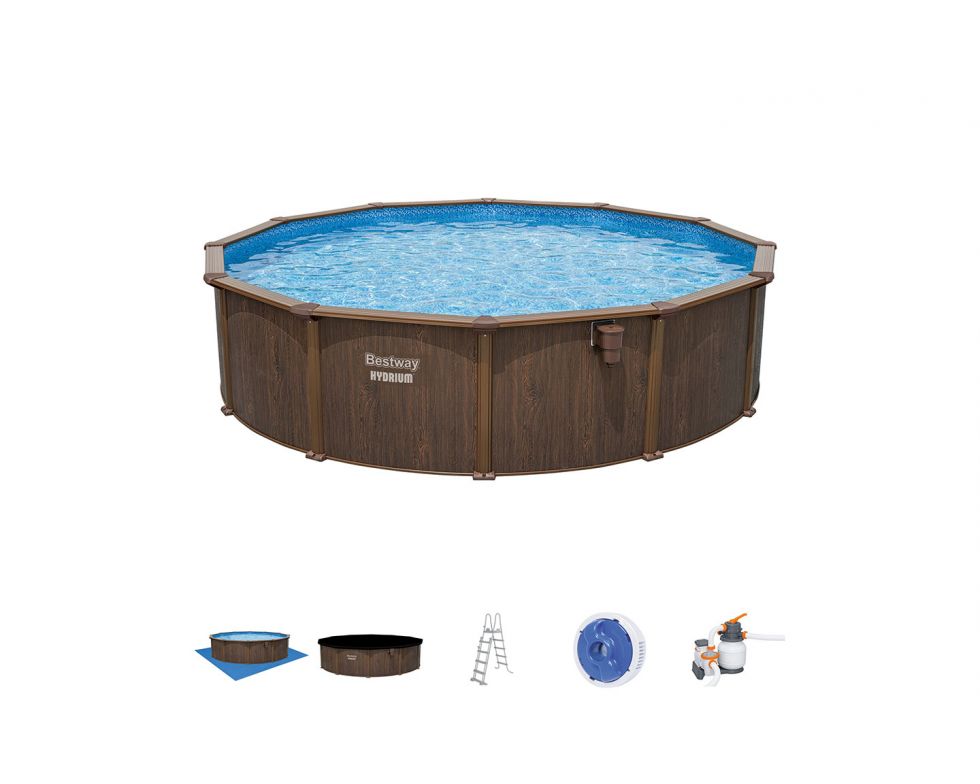 Set piscina fuori terra rotonda Hydrium da 550x130 cm effetto legno