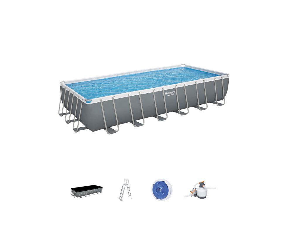 Set piscina fuori terra rettangolare Power Steel da 732x366x132 cm grigia