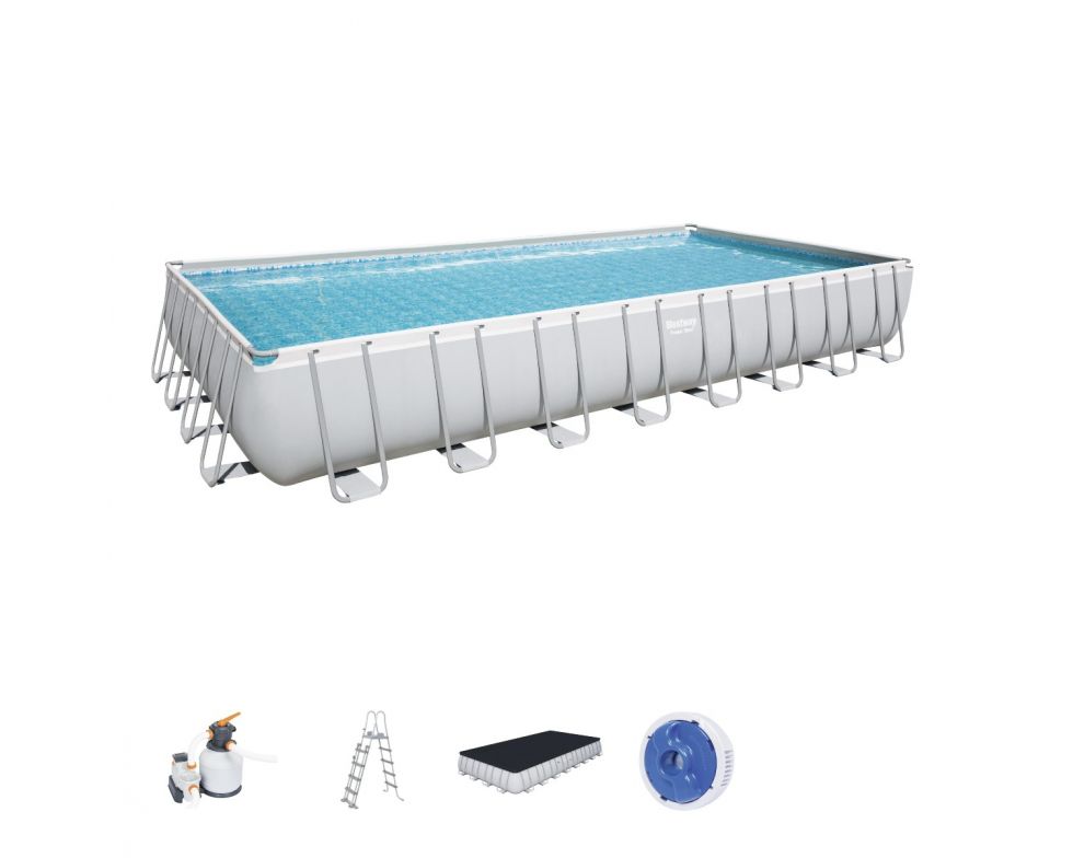 Set piscina fuori terra rettangolare Power Steel  da 956x488x132 cm con filtro a sabbia grigio chiaro