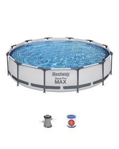 Set piscina fuori terra rotonda Steel Pro MAX  da 366x76 cm grigio chiaro