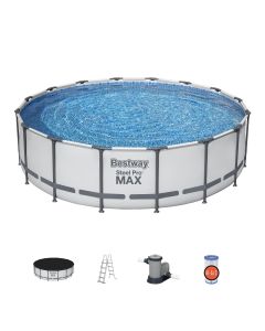 Set piscina fuori terra rotonda Steel Pro MAX  con misure 488x122 cm grigio chiaro