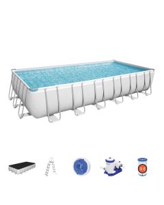 Set piscina fuori terra rettangolare Power Steel  da 732x366x132 cm con pompa filtro a cartuccia grigio chiaro
