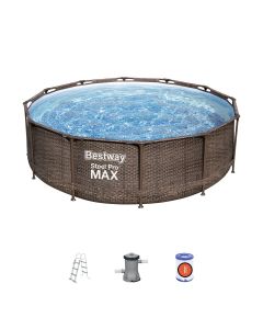 Set piscina fuori terra rotonda Steel Pro MAX  da 366x100 cm effetto rattan